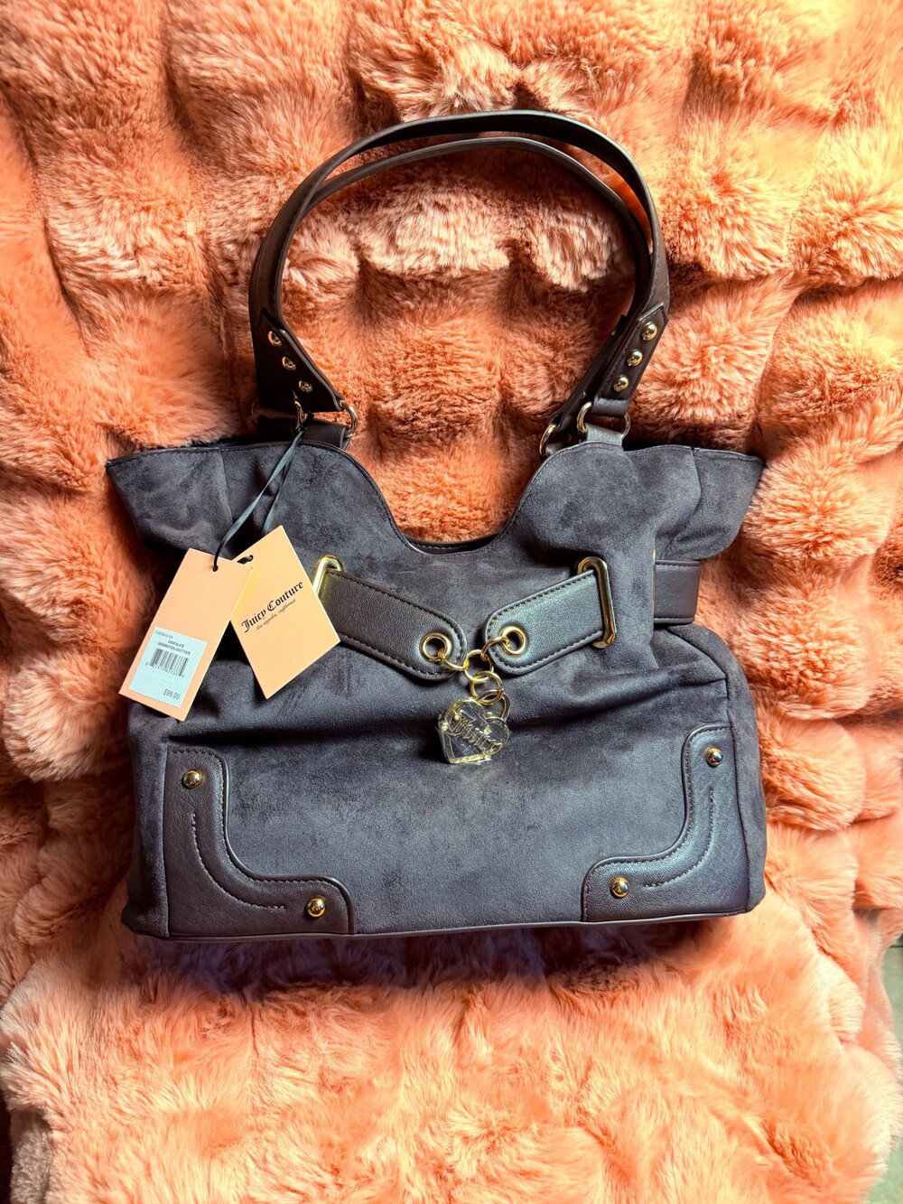 Juicy Couture Dark Brown Suede Leather Handbag with Gold Hardware